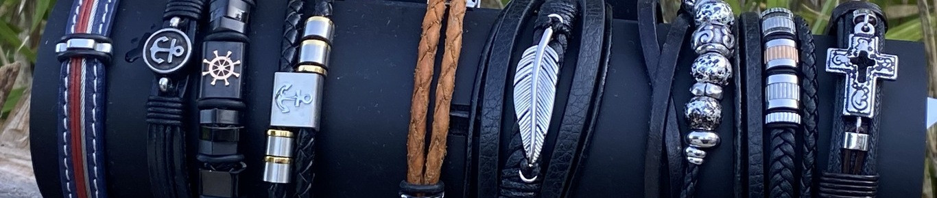 Bracelet pierre et cuir artisanal. Bracelet bois.
